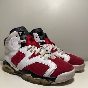 Nike Air Jordan 6 Retro GS Carmine Sneakers Youth 7Y Red White Athletic Suede